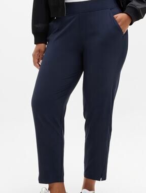 Athleta Brooklyn Ankle Pant Navy Blue Sz 16,  Rib-knit Waistband & Side Panels